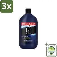 Fa 3 x Men - Sport - Douchegel - Groene Citrus - 750 ml - Grootverpakking - Douchegel - Mannen - Groene Citrus - Verfrissend - Sport