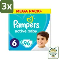 Pampers 3 x - Active Baby - Luiers - Maat 6 (13-18 kg) - Extra Groot - 96 Luiers - Grootverpakking - Baby Windels - Windels Voor Kinderen - Actieve Baby Windels - Windels 15 Kg - Windels Extra Groot