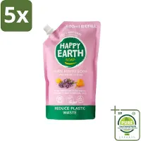Happy Earth 5 x – Handzeep Navulling – 100% Natuurlijk Lavender Ylang – 600 ml - Grootverpakking - Natuurlijke Handzeep - Navulverpakking - Lavendel - Ylang - Vegan Handzeep