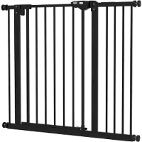 PawHut Türschutzgitter Hunde, Absperrgitter, 74-94 cm, Treppenschutzgitter für Haustier, Hundegitter inkl. Verlängerung, Schutzgitter ohne Bohren, Metall, Kunststoff, Schwarz