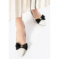WITTCHEN Dames leren pumps met strik, crème en zwart, natuurlijk leer