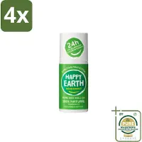 Happy Earth – Deodorant Roll-On – 100% Natuurlijk Cucumber Matcha – 75 ml - Voordeelverpakking - 4 stuks - Natuurlijk - Huidvriendelijk