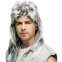 Boland - Pruik Davey Grijs - Laagjes - Lang - Mannen - Rocker - 90's - Old School - Punk - Retro - Aso - Carnaval - Themafeest - Foute Party