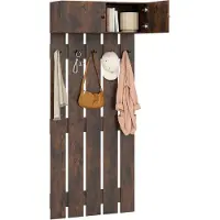 Costway Wandgarderobe met 5 dubbele haken en 2-deurs kast, wandgemonteerde garderobepaneel, wandrek voor hal, entree, slaapkamer, badkamer (bruin)