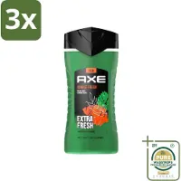 Axe 3 x - 3-in-1 Douchegel - Jungle Fresh - Palm Leaves & Amber - Extra Fresh - 250 ml - Grootverpakking - Douchegel - Lichaam - Gezicht - Haar - Frisheid