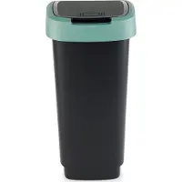Rotho Twist Swingeimer - Afvalbak 25L met klapdeksel - Recycling afvalverzamelaar - BPA-vrij - Zwart/Donkergroen