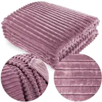 Cotton World Pluche Microvezel Deken 200x220cm - Gestreept Donkerroze