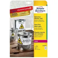 Avery L4778-8 Weerbestendige etiketten 45.7 x 21.2 mm Polyester folie Wit 384 stuk(s) Permanent hechtend Laser (kleur), Laser (zwart/wit), Kopiëren