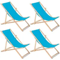 Greenblue - Set van 4 stuks strandstoel - Houten ligstoel Beukenhout Drie verstelbare rugleuningposities - Lichtblauw