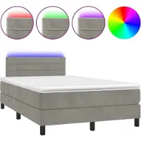 Syfax Boxspring met matras en LED fluweel lichtgrijs 120x200 cm