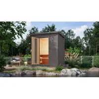 Karibu | Hytti 1 Buitensauna | Terragrijs | Kachel 9 kW Geïntegreerde Bediening
