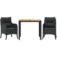 vidaXL 3-delige Tuinset met kussens poly rattan zwart