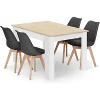 TEXTILOMANIE Eettafelset NP 120x80 Eiken Sonoma Kleur met Witte Poten + 4 Stoelen MARK Zwart met Beukenhouten Poten, Modern Design, Geschikt voor Keuken, Eetkamer en Woonkamer