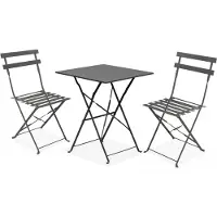 Oviala - Tuintafel en 2 grijze stalen stoelen - Rome