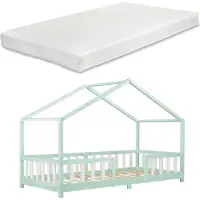 En.casa Kinderbed Treviolo met uitvalbeveiliging en matras 90x200 mint en wit []