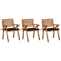 The Living Store Acacia Hout - Tuinstoelen - Tuinstoelen 3 st met kussens massief acaciahout - Buitenmeubilair - Lounge Stoel - Balkon Meubel