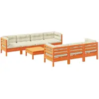 vidaXL 8-delige Loungeset met kussens massief grenenhout wasbruin