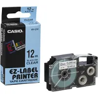 Casio XR-12X1 Labeltape Kunststof Tapekleur: Transparant Tekstkleur: Zwart 12 mm 8 m