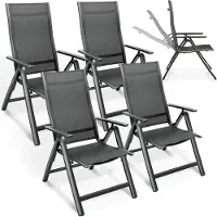 Tillvex Tuinstoel Hoge Rug 4 stuks met armleuningen & nekkussen | Klapstoel 7-voudig verstelbaar incl. bekleding | Campingstoel Inklapbaar, Weerbestendig & Ademend | Tuinstoelen Aluminium
