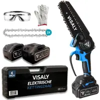 Visaly Mini Kettingzaag - Accu Snoeizaag - Elektrische Takkenzaag & Boomzaag - Automatische Kettingsmering - Incl. Opbergkoffer & 2 Accu's