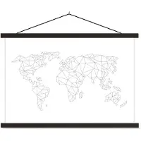 MuchoWow Wereldkaart van lijnen schoolplaat platte latten zwart 150x100 cm - Foto print op textielposter (wanddecoratie woonkamer/slaapkamer)