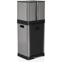 Hjh OFFICE Afvalbak/afvalscheidingssysteem CLEAN 3 32 l (6 l x 2 + 20 l) staal satijn zilver