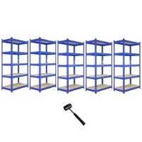 MonsterShop 5 x Blauwe het Rekken Eenheid 5 van het de Opslagpakhuis van de Tier Garage het Opschorten plank 90x50x180cm