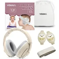 Youha Gehoorbescherming voor Baby's en Peuters - 2-in-1 Gehoorbeschermingsset - Geschikt van 0 tot 4 Jaar - Anti-Slip en Klitterband - Beige