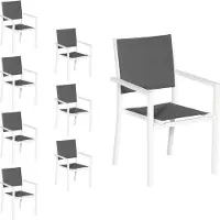 Happy Garden Set van 8 met wit aluminium beklede stoelen - grijs textilene