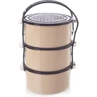 Orion - 3-laags Plastic Lunchbox - 3x1,5L - Beige en Bruin