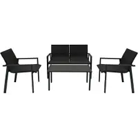 Monster Rotan Tuinmeubelset | 4 Stuk Terras Balkon Loungeset Salontafel Regenhoes Zwart