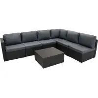 Monster Rotan Modulaire Tuinmeubelen 7 Stuk Zwart Loungeset met Kussens Salontafel