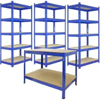 Monster Racking 3 x Blauwe Heavy Duty Stelling & Werkbank 5-Laags