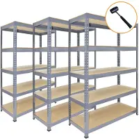 Monster Racking Monster rekken 3 x grijs rekken eenheid 5 tier garage opslag magazijn plank 90x50x180cm