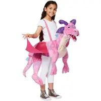 Amscan kostuum Ride on Dragon junior 98-128 cm roze 3-8 jaar