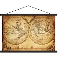 MuchoWow Wereldkaart Vintage schoolplaat platte latten zwart 60x40 cm - Foto print op textielposter (wanddecoratie woonkamer/slaapkamer)