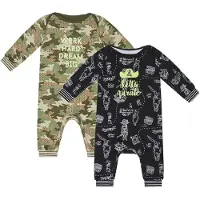 Charlie Choe - 2pack - Zwart - Bruin - Boxpak - Salopette - Kruippakje - Babypakje - Jumpsuit - Geboortepakje - Romper - Piraten - Camo - Maat 74