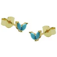 Karma Oorbellen Zirconia Double Turquoise Leaves Goud