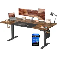 Songmics Elektrisch in Hoogte Verstelbaar Bureau - Stijlvol, Stil & Ergonomisch, vintage bruin + zwart / 80T x 180B x (71-120)H cm