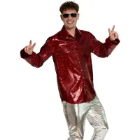 Partychimp Shiny Disco Shirt Rood voor Heren Carnavalskleding Foute Party Verkleedkleding Volwassenen Heren Toppers 2026- Disco- Shiny- Polyester - 3XL