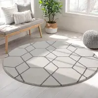 Muratap Trellis uni rond effen laagpolig vloerkleed modern 200 cm rond