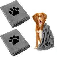 LONGZIMING -Set van 2 Hondenhanddoeken van Microvezel – Sneldrogend & Superabsorberend – Zacht en Duurzaam – Voor Honden, Katten en Andere Huisdieren – 35 × 75 cm – Grijs