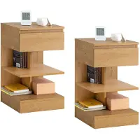 SoBuy Set de 2 Tables de Chevet avec Tiroir et Étages, Naturel