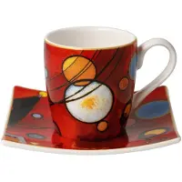 Goebel - Wassily Kandinsky | Kop en schotel Espresso Zwaar rood | Porselein - 10cm - 100ml - 2 stuks