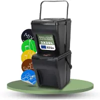 Novaliv Afvalscheidingssysteem Set - 2 x 25L Afvalbakken - 2 Vakken - Stapelbare Afvalscheidingssystemen - Recyclingbakken - Afvalscheidingssysteem - Afvalorganizer - Afvalsorteerder