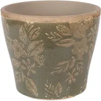 Clayre & Eef Keramiek Bloempot voor Binnen – Groen – Rustieke Pot – Ø 10 cm – Keramiek