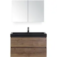 BES LED Maxx XL Badmeubelset 100 cm - Tabacco - Wastafel Lucca 1 Kraangat met Spiegelkast