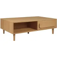 Sweeek - Vintage salontafel houtdecor met 1 lade en 2 vakken 120cm - juliana