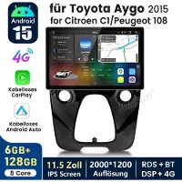 Hexinex 11.5" Octa-Core autoradio Geschikt voor Toyota Aygo II Peugeot 108 Citroen C1 - Draadloos CarPlay, Android Auto, multimediaspeler, 6GB+128GB
