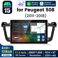 Hexinex 11.5" Octa-Core autoradio Geschikt voor Peugeot 508 (2011-2018) - Draadloos CarPlay, Android Auto, multimediaspeler, 6GB+128GB
